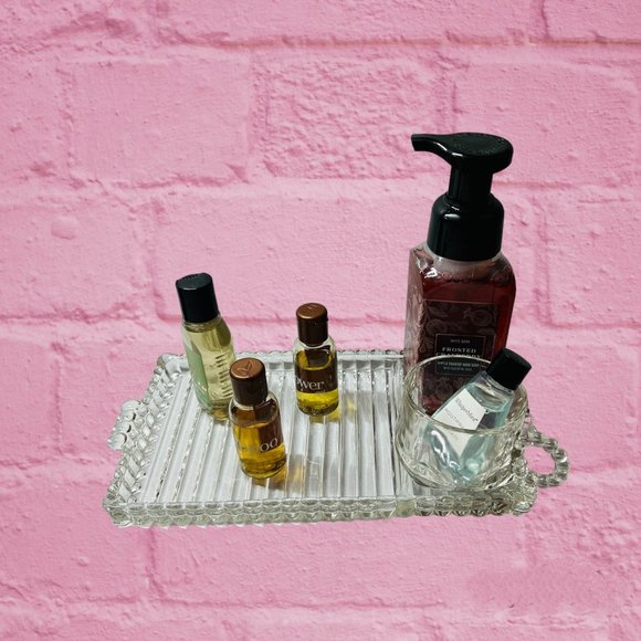 Vintage Hazel Atlas Snack-Sip-Smoke Tray & Cup Set 1950s Vanity Jewelry - Picture 4 of 13